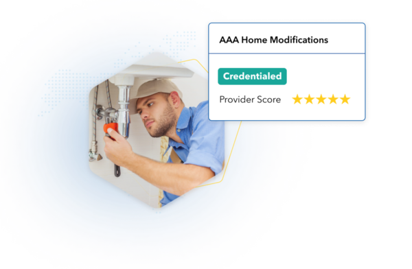Man fixing a sink with a 5 star rating